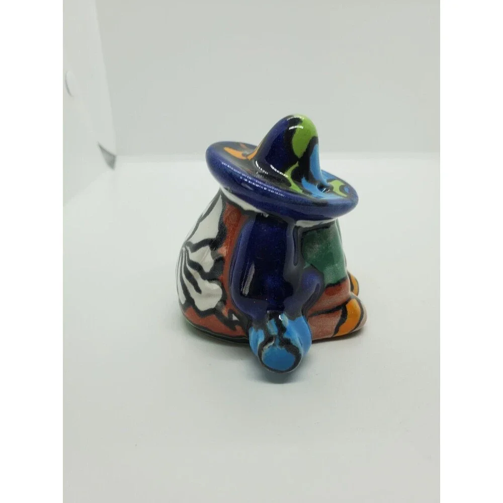 Tonala Style Sombrero Salt Shaker Replacement | Hand Painted Blue & Green
